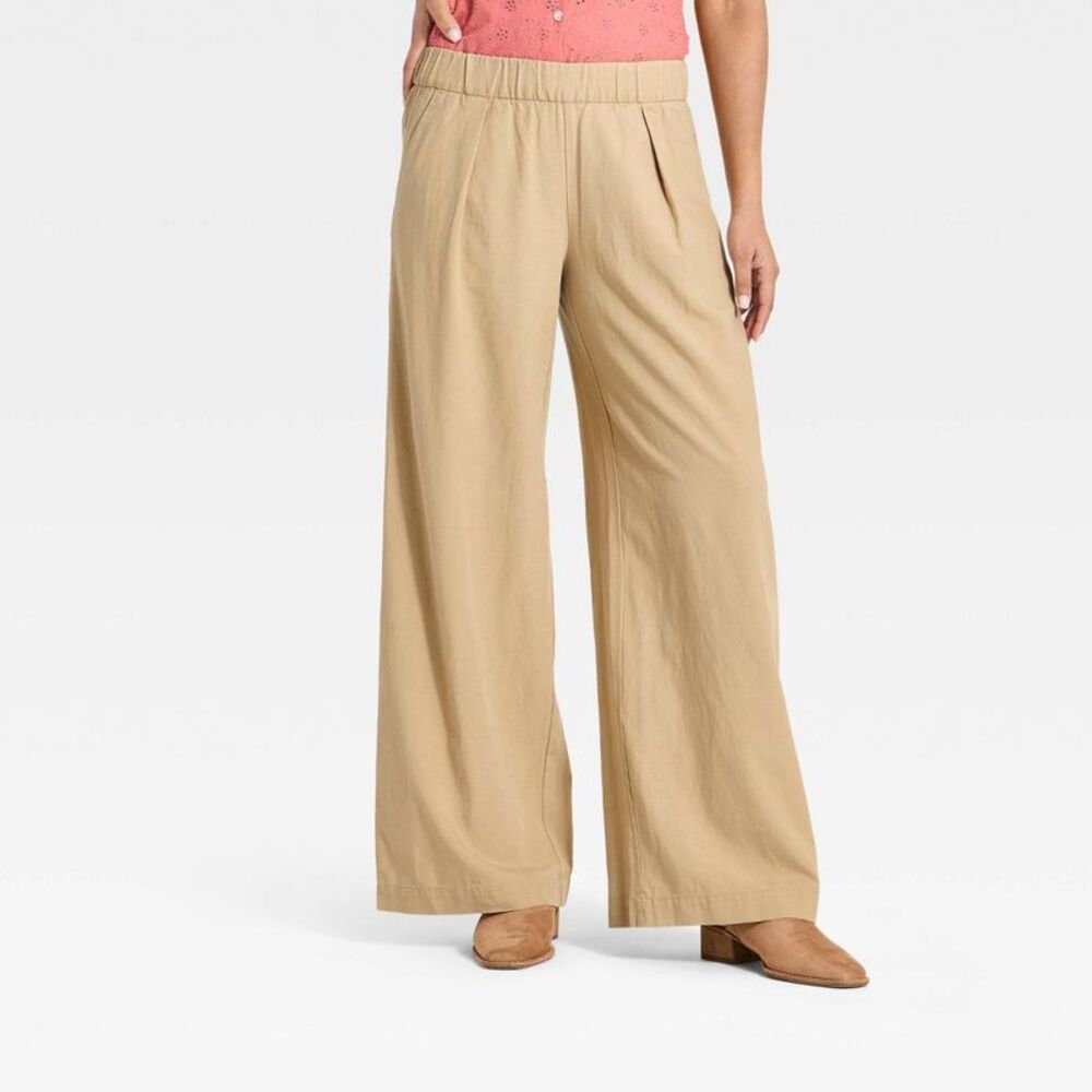 Women's Mid-Rise Wide Leg Pull On Pants - Universal Thread Tan L